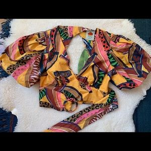 Balloon sleeve crop colorful Farm Rio top, size XS